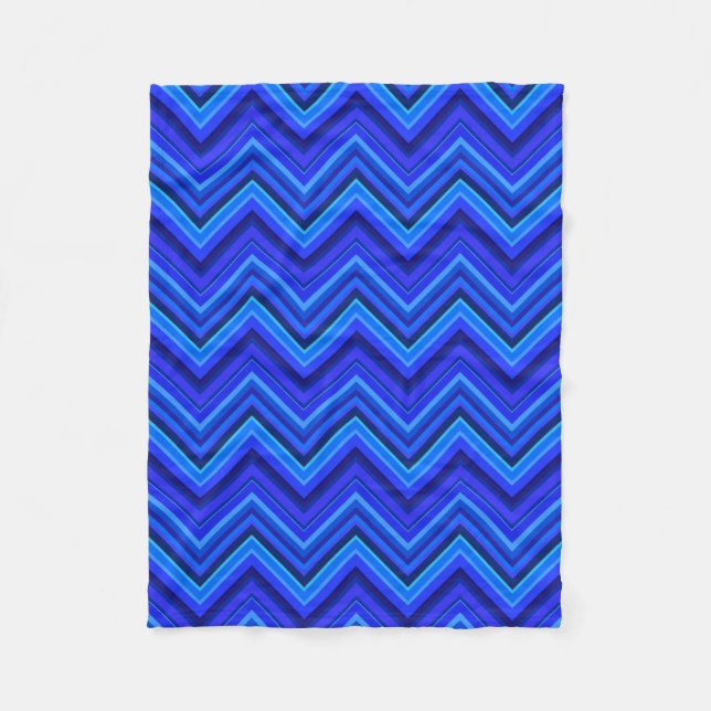 Blue stripes zigzag pattern fleece blanket (Front)