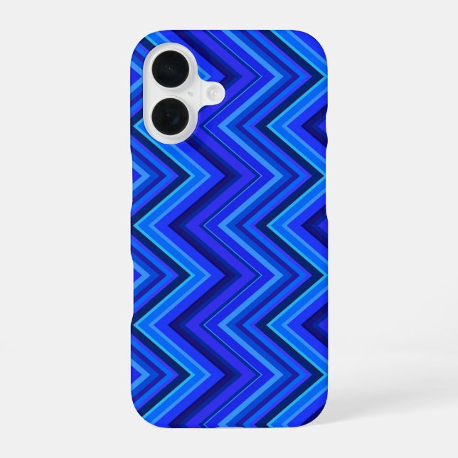 Blue stripes zigzag pattern iPhone 16 case (Back)