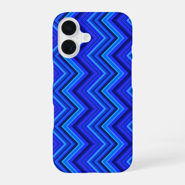 Blue stripes zigzag pattern iPhone 16 case (Back)