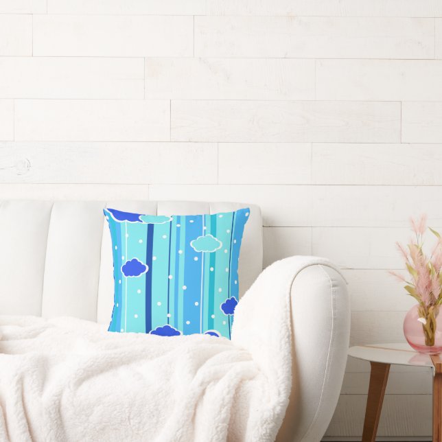 blue strips clouds dots throw pillow (Couch)