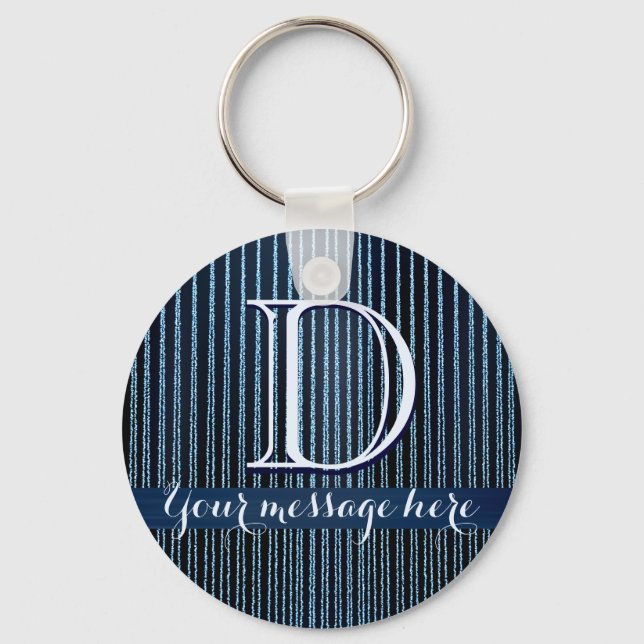 Blue stripy custom text gifts keychain (Front)