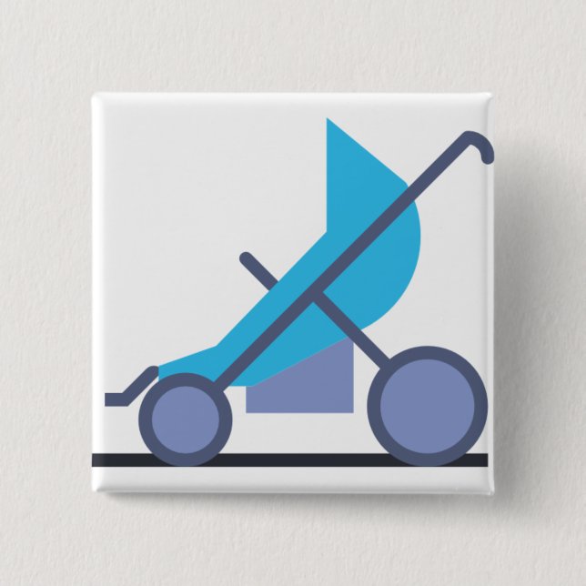 blue stroller 2 inch square button (Front)
