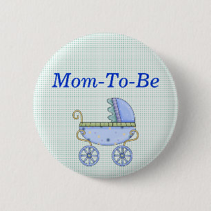Blue Stroller Baby Shower Mommy Pin Button