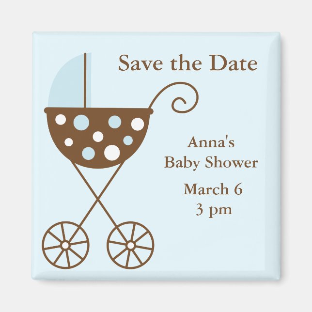 Blue Stroller Baby Shower Save the Date Magnet (Front)