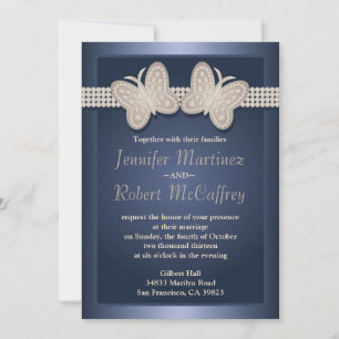 Blue Studded Butterfly Wedding Invitations