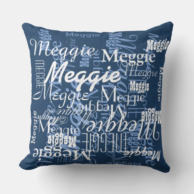 blue stylish and personalized throw pillow (Front)