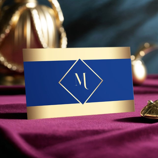 Blue Stylish Gold Frame Modern Business Card (Creator Uploaded)