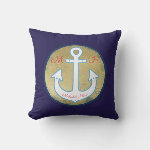 blue & stylish, his & her, custom nautical throw pillow