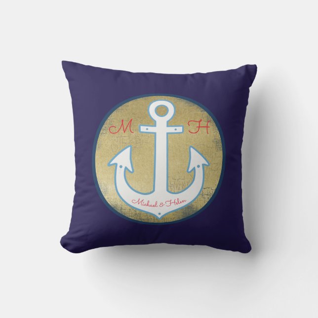 blue & stylish, his & her, custom nautical throw pillow (Front)