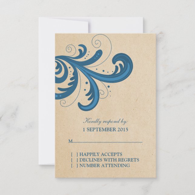 Blue Stylish Swirls Response Card (Front)