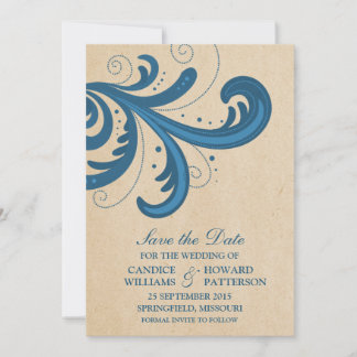 Blue Stylish Swirls Save the Date Invite