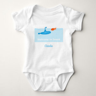 Blue Submarine with a Red Fish Baby Bodysuit