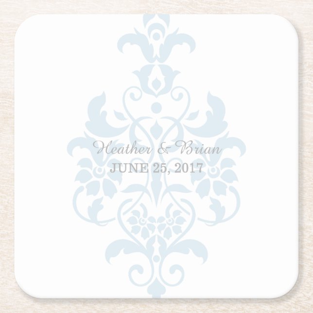Blue Subtle Damask Paper Coasters (Front)