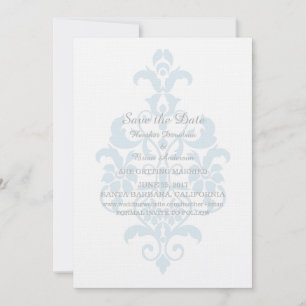 Blue Subtle Damask Save the Date Invite