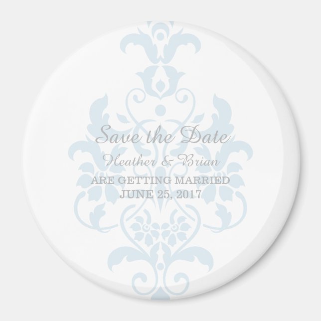 Blue Subtle Damask Save the Date Magnet (Front)