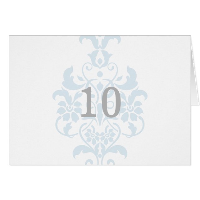 Blue Subtle Damask Table Number Card (Front Horizontal)