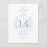 Blue Subtle Damask Table Number Postcard