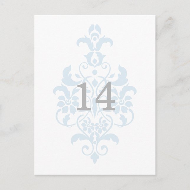 Blue Subtle Damask Table Number Postcard (Front)