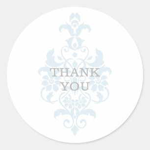 Blue Subtle Damask Thank You Stickers