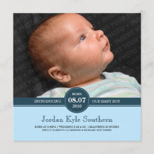 Blue Subtle Stripe Baby Boy Birth Announcement