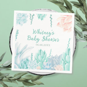 Blue Succulent Botanical Baby Boy Shower Napkin