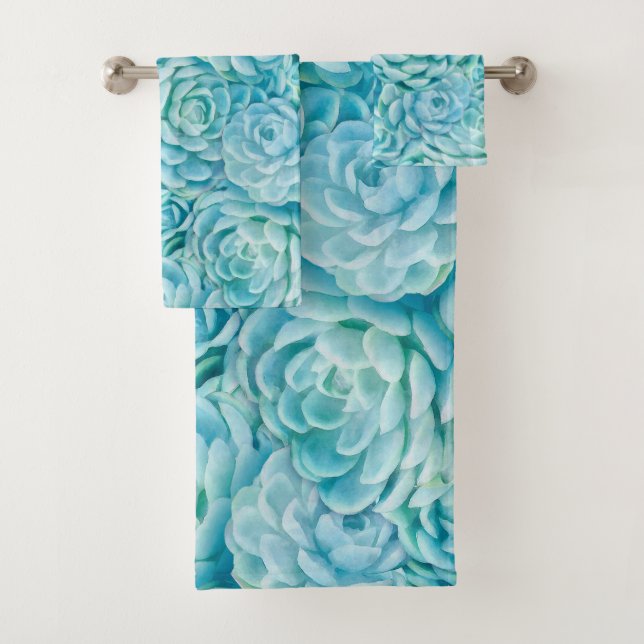 Blue succulents bath towel set (Insitu)