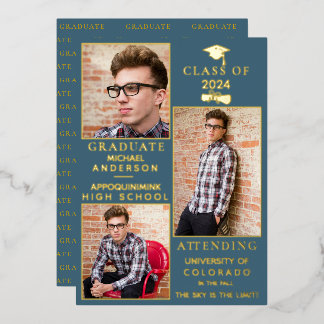 Blue-Suede Gold Foil HS Graduation Announcement