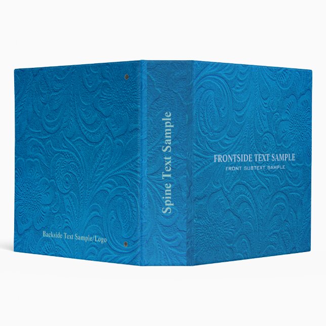 Blue Suede Leather Look Embossed Flowers Binder (Background)