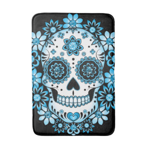 Blue Sugar Skull Bath Mat