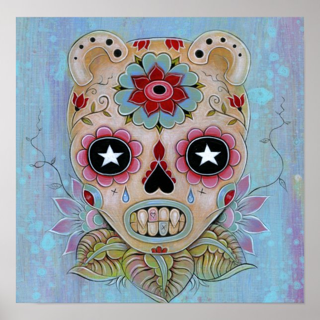 Blue Sugar Skull Canvas Poster (Front)