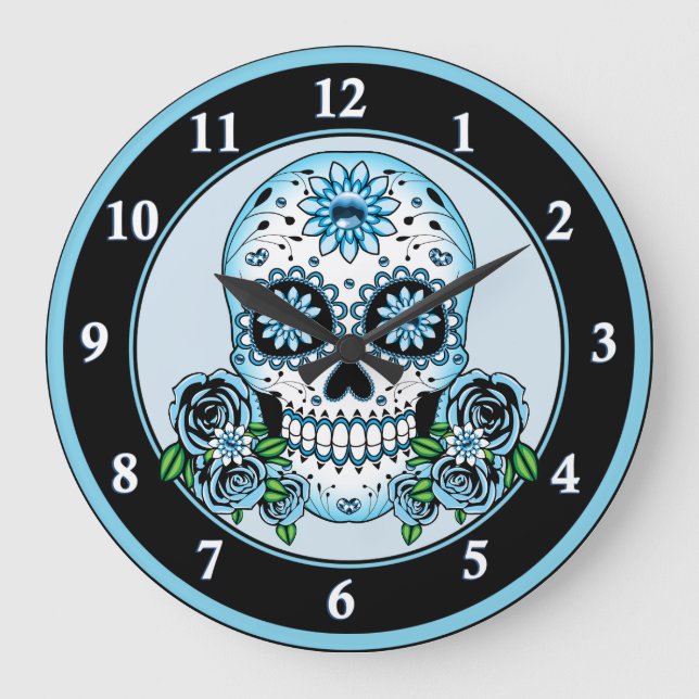 Blue Sugar Skull Large Clock (Front)
