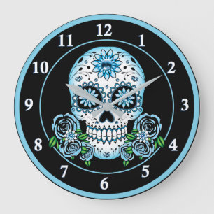 Blue Sugar Skull Large Clock