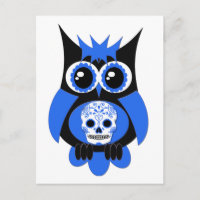 Blue Sugar Skull Owl Postcard