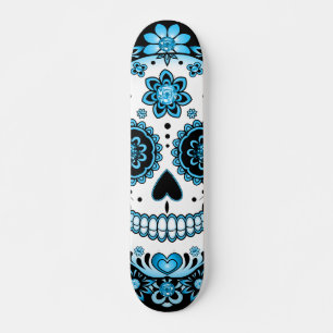 Blue Sugar Skull Skateboard