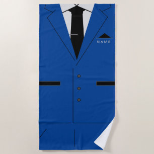 Blue Suit & Black Necktie - Add Your Name Beach Towel