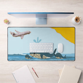 Blue Summer Beach Cute Collage Desk Mat