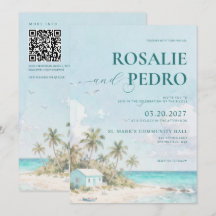 Blue Summer Beach Watercolor QR Code Wedding