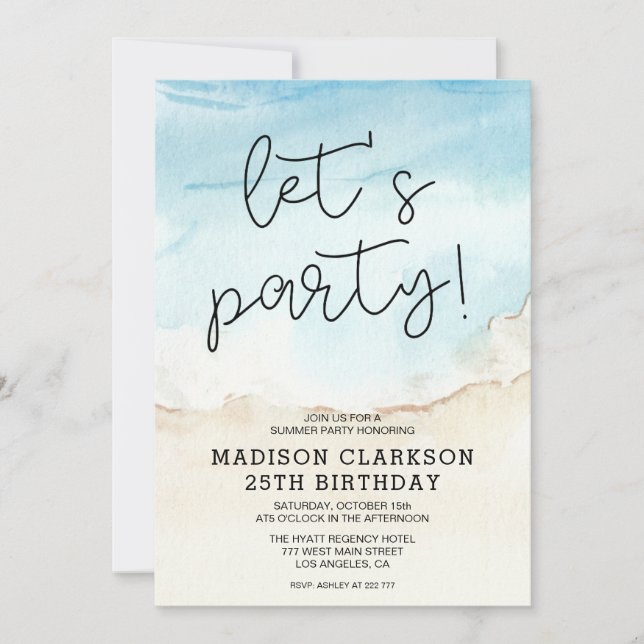 Blue Summer Ocean Fêtons Anniversaire Invitation (Devant)