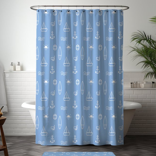 Blue Summer Ocean Nautical Pattern (In situ bathroom)