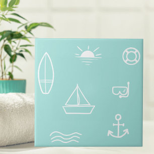 Blue Summer Ocean Seamless Pattern Kids Bathroom Tile