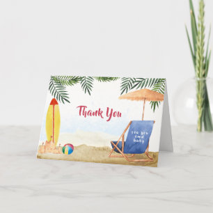 Blue Summer Sand Surfboard Beach Boy Baby Shower   Thank You Card