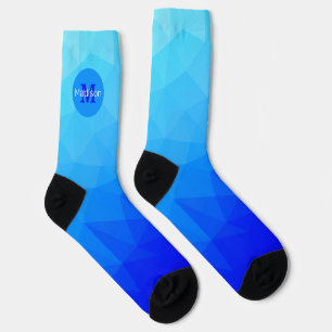 Blue summer sea geometric mesh pattern Monogram Socks