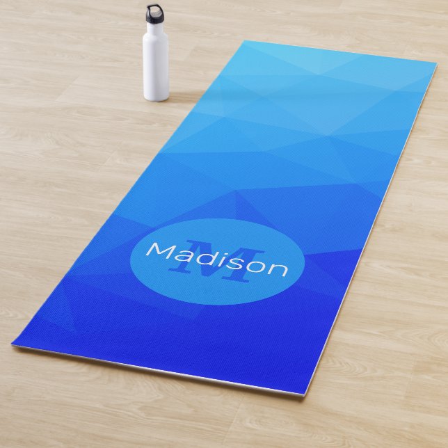 Blue summer sea geometric mesh pattern Monogram Yoga Mat (In Situ)