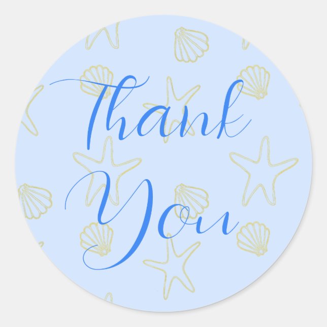 Blue Summer Sea Shell and Star Beach Wedding Classic Round Sticker (Front)