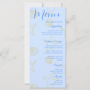 Blue Summer Sea Shell and Star Beach Weddinng Menu