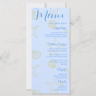 Blue Summer Sea Shell et Star Beach Wedding Menu
