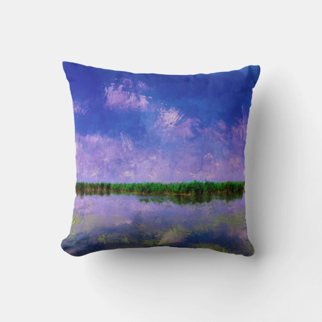 Blue Summer Sky and Water Throw Pillow (Front)