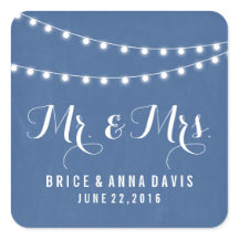 Blue Summer String Light Wedding Stickers