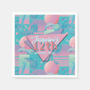 Blue Summer Vaporwave Sunset Birthday Napkin