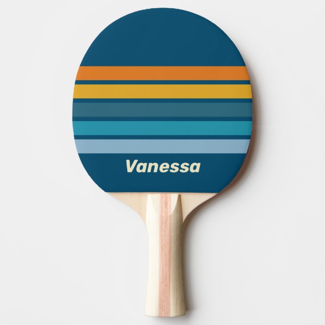 Blue Sun Across Striping with Name Ping Pong Paddle (Front)